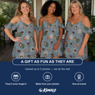 Friends in matching Women's Monstera Mingle Custom Face Off-Shoulder Dress — a group gift photo