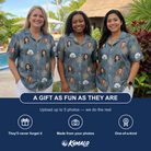 Friends in matching Women's Monstera Mingle Custom Face Hawaiian Shirt — a group gift photo