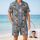 Man wearing Men's Monstera Mingle Custom Face Shirt & Shorts Set — custom faces printed all-over