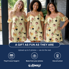 Friends in matching Women's Frangipani Frolic Custom Face Off-Shoulder Dress — a group gift photo