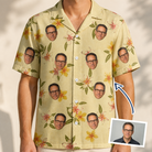 Man wearing Men's Frangipani Frolic Custom Face Hawaiian Shirt — custom faces printed all-over