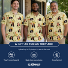Friends in matching Men's Frangipani Frolic Custom Face Polo Shirt — a group gift photo