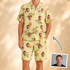 Man wearing Men's Frangipani Frolic Custom Face Shirt & Shorts Set — custom faces printed all-over