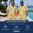 Friends in matching Men's Frangipani Frolic Custom Face Shirt & Shorts Set — a group gift photo