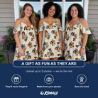 Friends in matching Women's Bougainvillea Bounce Custom Face Off-Shoulder Dress — a group gift photo
