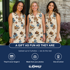 Friends in matching Women's Bougainvillea Bounce Custom Face V-Neck Dress — a group gift photo
