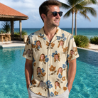 Real-life photo of someone wearing Men's Bougainvillea Bounce Custom Face Hawaiian Shirt — custom faces printed all-over
