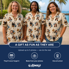 Friends in matching Women's Bougainvillea Bounce Custom Face Hawaiian Shirt — a group gift photo
