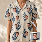 Woman wearing Women's Scarlet Spikes Custom Face Hawaiian Shirt — custom faces printed all-over