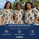 Friends in matching Women's Scarlet Spikes Custom Face Hawaiian Shirt — a group gift photo