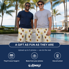 Friends in matching Men's Island Incense Custom Face Beach Shorts — a group gift photo