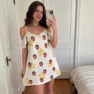 Real-life photo of someone wearing Women's Island Incense Custom Face Off-Shoulder Dress — custom faces printed all-over
