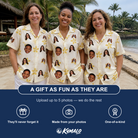 Friends in matching Women's Island Incense Custom Face Hawaiian Shirt — a group gift photo