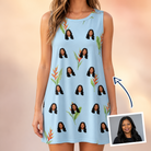 Woman wearing Women's Heliconia Hooray Custom Face Tank Dress — custom faces printed all-over