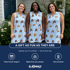 Friends in matching Women's Heliconia Hooray Custom Face V-Neck Dress — a group gift photo