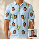 Man wearing Men's Heliconia Hooray Custom Face Polo Shirt — custom faces printed all-over