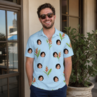 Real-life photo of someone wearing Men's Heliconia Hooray Custom Face Polo Shirt — custom faces printed all-over