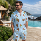 Real-life photo of someone wearing Men's Heliconia Hooray Custom Face Shirt & Shorts Set — custom faces printed all-over