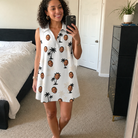 Real-life photo of someone wearing Women's Tropic Tangle Custom Face V-Neck Dress — custom faces printed all-over
