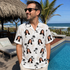 Real-life photo of someone wearing Men's Tropic Tangle Custom Face Hawaiian Shirt — custom faces printed all-over