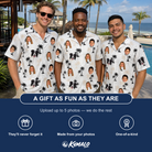 Friends in matching Men's Tropic Tangle Custom Face Hawaiian Shirt — a group gift photo