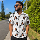 Real-life photo of someone wearing Men's Tropic Tangle Custom Face Polo Shirt — custom faces printed all-over