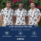 Friends in matching Men's Tropic Tangle Custom Face Polo Shirt — a group gift photo