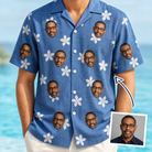 Man wearing Men's Bloom Lagoon Custom Face Hawaiian Shirt — custom faces printed all-over
