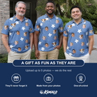 Friends in matching Men's Bloom Lagoon Custom Face Polo Shirt — a group gift photo