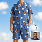 Man wearing Men's Bloom Lagoon Custom Face Shirt & Shorts Set — custom faces printed all-over