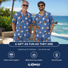 Friends in matching Men's Bloom Lagoon Custom Face Shirt & Shorts Set — a group gift photo