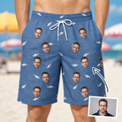 Man wearing Men's Mako Minnows Custom Face Beach Shorts — custom faces printed all-over