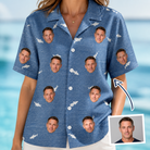 Woman wearing Women's Mako Minnows Custom Face Hawaiian Shirt — custom faces printed all-over