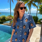 Real-life photo of someone wearing Women's Mako Minnows Custom Face Hawaiian Shirt — custom faces printed all-over