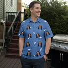 Real-life photo of someone wearing Men's Mako Minnows Custom Face Polo Shirt — custom faces printed all-over