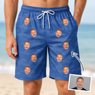 Man wearing Men's Briny Bliss Custom Face Beach Shorts — custom faces printed all-over