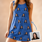 Woman wearing Women's Briny Bliss Custom Face Tank Dress — custom faces printed all-over