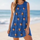 Model wearing Women's Briny Bliss Custom Face Tank Dress printed with kids' faces