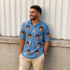 Real-life photo of someone wearing Men's Flipper Floats Custom Face Polo Shirt — custom faces printed all-over