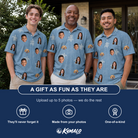 Friends in matching Men's Flipper Floats Custom Face Polo Shirt — a group gift photo