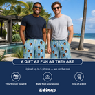 Friends in matching Men's Sea Pony Society Custom Face Beach Shorts — a group gift photo