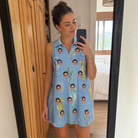 Real-life photo of someone wearing Women's Sea Pony Society Custom Face V-Neck Dress — custom faces printed all-over