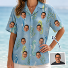 Woman wearing Women's Sea Pony Society Custom Face Hawaiian Shirt — custom faces printed all-over