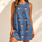 Model wearing Women's Wave Wobble Custom Face Tank Dress printed with kids' faces