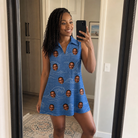 Real-life photo of someone wearing Women's Wave Wobble Custom Face V-Neck Dress — custom faces printed all-over