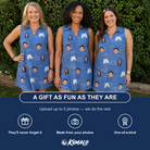Friends in matching Women's Wave Wobble Custom Face V-Neck Dress — a group gift photo