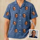 Man wearing Men's Wave Wobble Custom Face Hawaiian Shirt — custom faces printed all-over