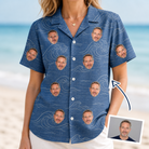 Woman wearing Women's Wave Wobble Custom Face Hawaiian Shirt — custom faces printed all-over