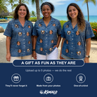 Friends in matching Women's Wave Wobble Custom Face Hawaiian Shirt — a group gift photo