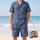 Man wearing Men's Wave Wobble Custom Face Shirt & Shorts Set — custom faces printed all-over